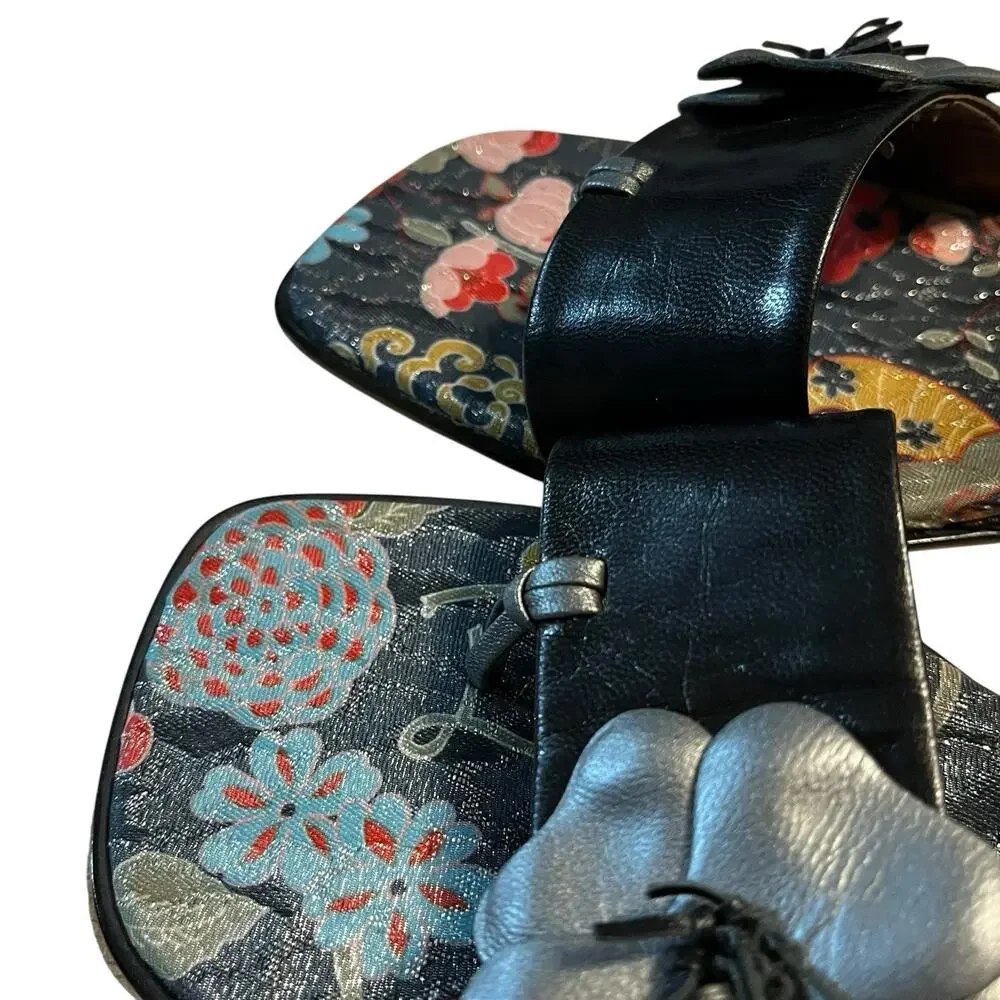 True Meaning Flip Flops Women Size 10 Floral New Black Gray Retro Chic Vibes
